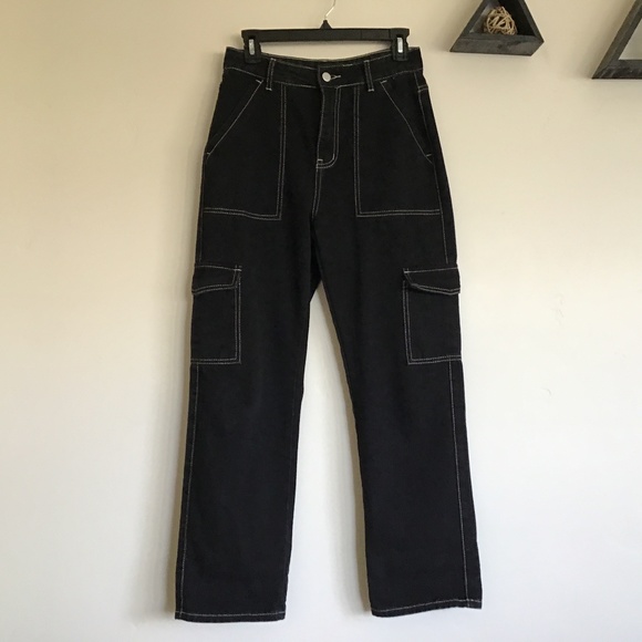 High Waisted Mom Jeans with Cargo Pockets - Picture 1 of 5